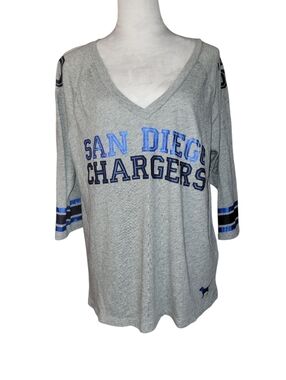 Pink Victoria's Secret San Diego Chargers NFL 3/4 Sleeve V-Neck Top Gray Blue Lg
